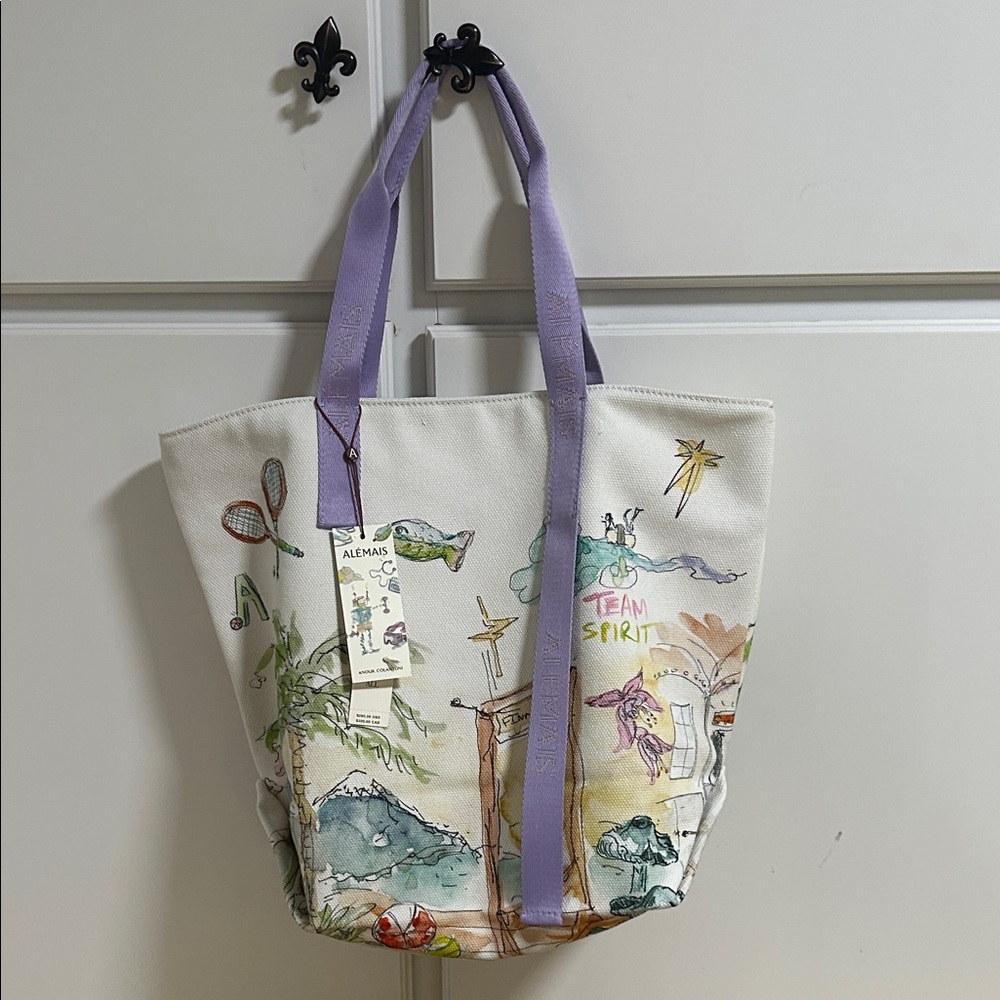 Alemais Artistic White and Purple Tote Bag NWT Anthropologie